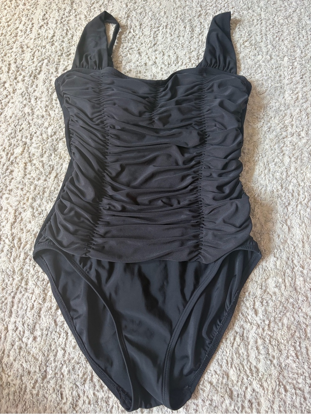 Aqua Green Black Ruched One-Piece Swimsuit